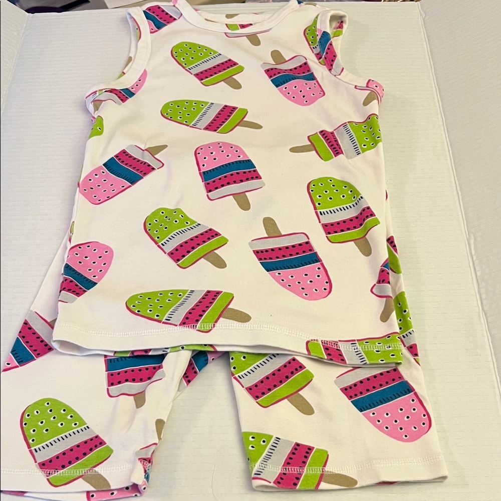Tea Collection Popsicle Print Pajama Set - Pink and Green EUC
